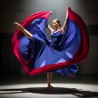 A dancer in a dynamic spin, dress flowing outward with one l