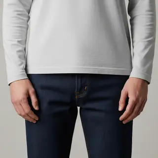 A person standing with both hands visible at their sides, fi