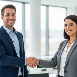 Two people shaking hands in a professional setting, all fing