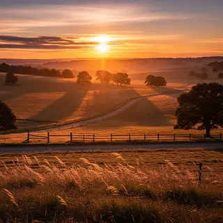 A landscape photograph bathed in golden hour light — long wa