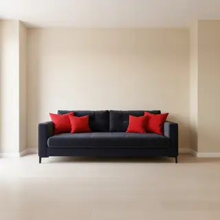 A minimalist room with walls in #F5E6CC (warm cream), a sofa