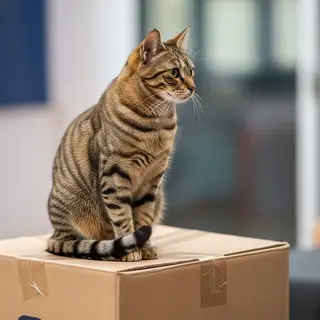 A cat sitting on top of a cardboard box