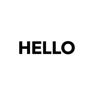 A single large word 'HELLO' centered on a white background