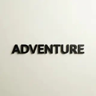The word 'ADVENTURE' in big bold letters centered on a plain