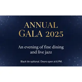 An event banner with headline 'ANNUAL GALA 2025' at the top 