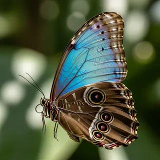 A Morpho menelaus butterfly with accurate iridescent blue do