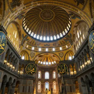 The Hagia Sophia interior showing the massive central dome, 