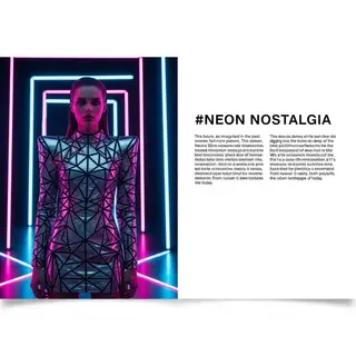 A fashion magazine spread with a full-bleed left-page photo,