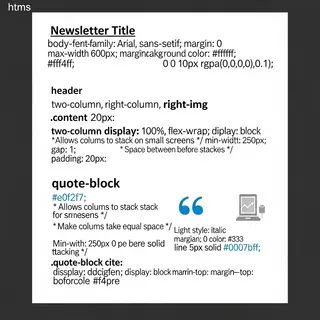 A newsletter layout with a banner image header, a two-column
