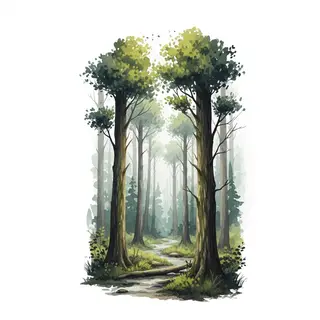A forest rendered in photorealistic watercolor — the detail 