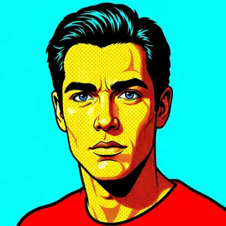 A portrait of a man in Pop Art style — bold outlines, Ben-Da