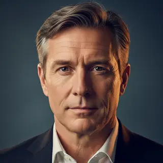 A portrait of a middle-aged man with a calm, serious express