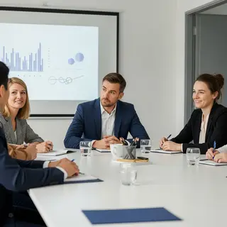 Three coworkers in a meeting: one looking frustrated with fu
