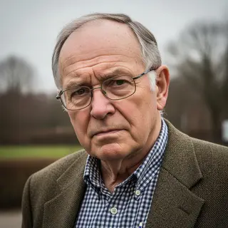 An elderly man in his 70s with age spots and thinning gray h