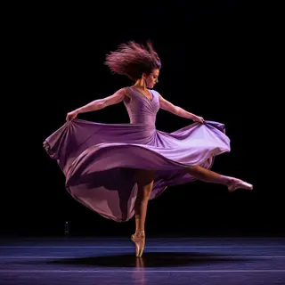 A dancer in a dynamic spin, dress flowing outward with one l