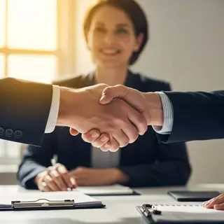 Two people shaking hands in a professional setting, all fing