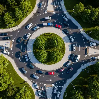 An aerial bird's-eye view looking straight down at a traffic