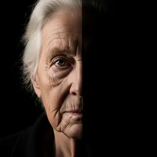 A portrait with dramatic split lighting — half the face brig