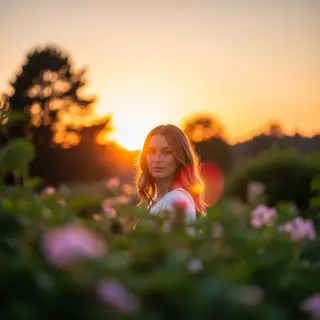 A portrait shot at 85mm f/1.4 with creamy bokeh background, 