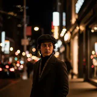 A street photograph with shallow depth of field as if shot a