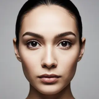 A human face with eyes, nose, and mouth but no eyebrows