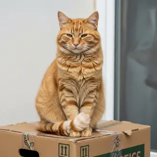 A cat sitting on top of a cardboard box