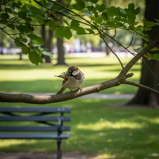 A bird perched on a branch, the branch extending from a tree