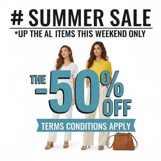 A poster with headline 'SUMMER SALE' in large bold text, bod