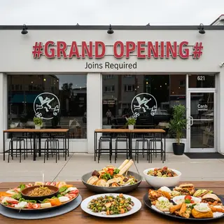 A flyer with large title 'GRAND OPENING', subtitle 'Join us 