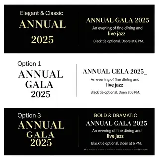 An event banner with headline 'ANNUAL GALA 2025' at the top 
