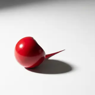 A red sphere on a white surface with a single shadow cast to
