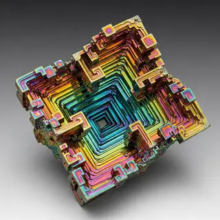 A specimen of bismuth crystal showing accurate iridescent ox