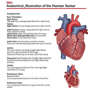 An anatomical illustration of the human heart showing four c