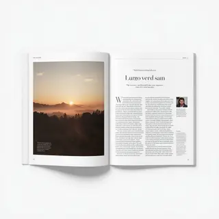 A magazine double-page spread with a left page containing a 