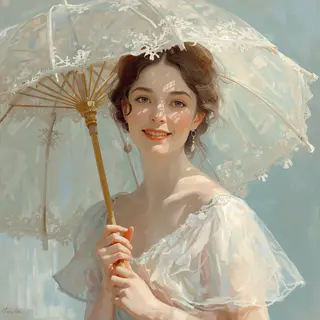 A woman with a parasol in the style of Impressionism — soft 