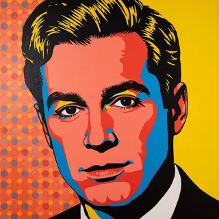 A portrait of a man in Pop Art style — bold outlines, Ben-Da