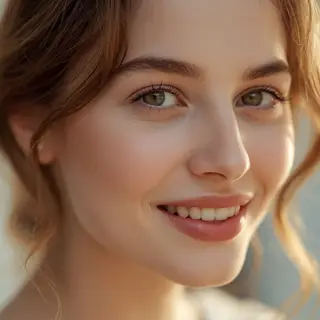 A close-up portrait of a young woman with a warm natural smi
