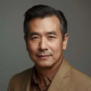 A portrait of a middle-aged man with a calm, serious express