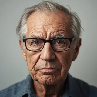 An elderly man in his 70s with age spots and thinning gray h