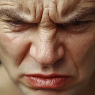A close-up of a person's face showing clear disgust, nose wr