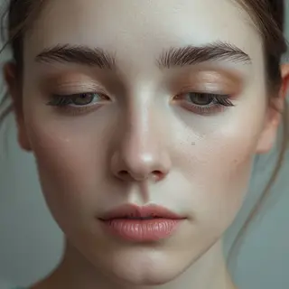 A face showing quiet melancholy — downcast eyes, slightly dr