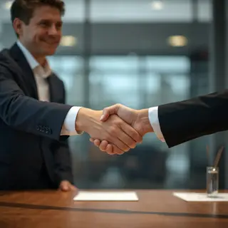 Two people shaking hands in a professional setting, all fing