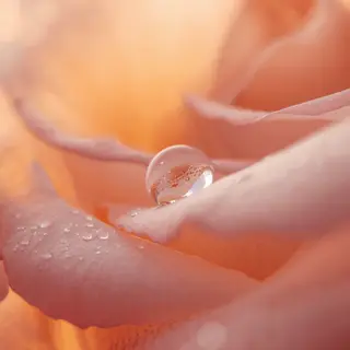 A close-up macro shot of a single dewdrop on a rose petal, s