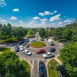 An aerial bird's-eye view looking straight down at a traffic