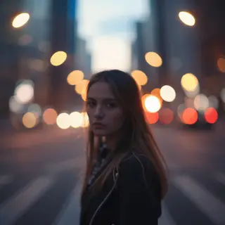 A street photograph with shallow depth of field as if shot a
