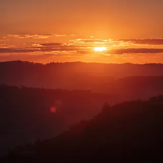A landscape photograph bathed in golden hour light — long wa