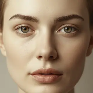 A human face with eyes, nose, and mouth but no eyebrows