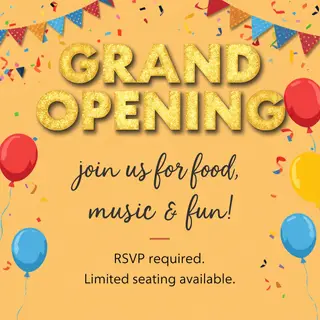 A flyer with large title 'GRAND OPENING', subtitle 'Join us 