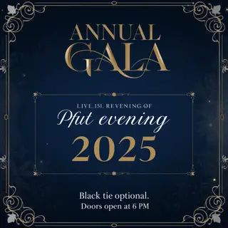 An event banner with headline 'ANNUAL GALA 2025' at the top 
