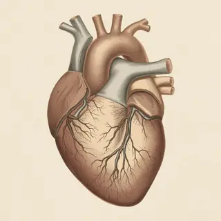 An anatomical illustration of the human heart showing four c